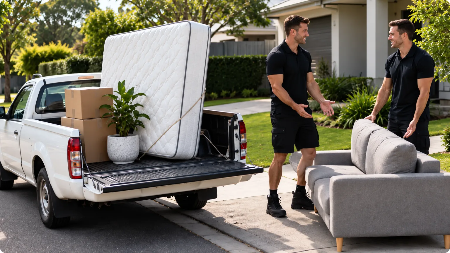 Movers completing a careful unloading sequence